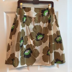 Tan, brown and green floral cotton skirt